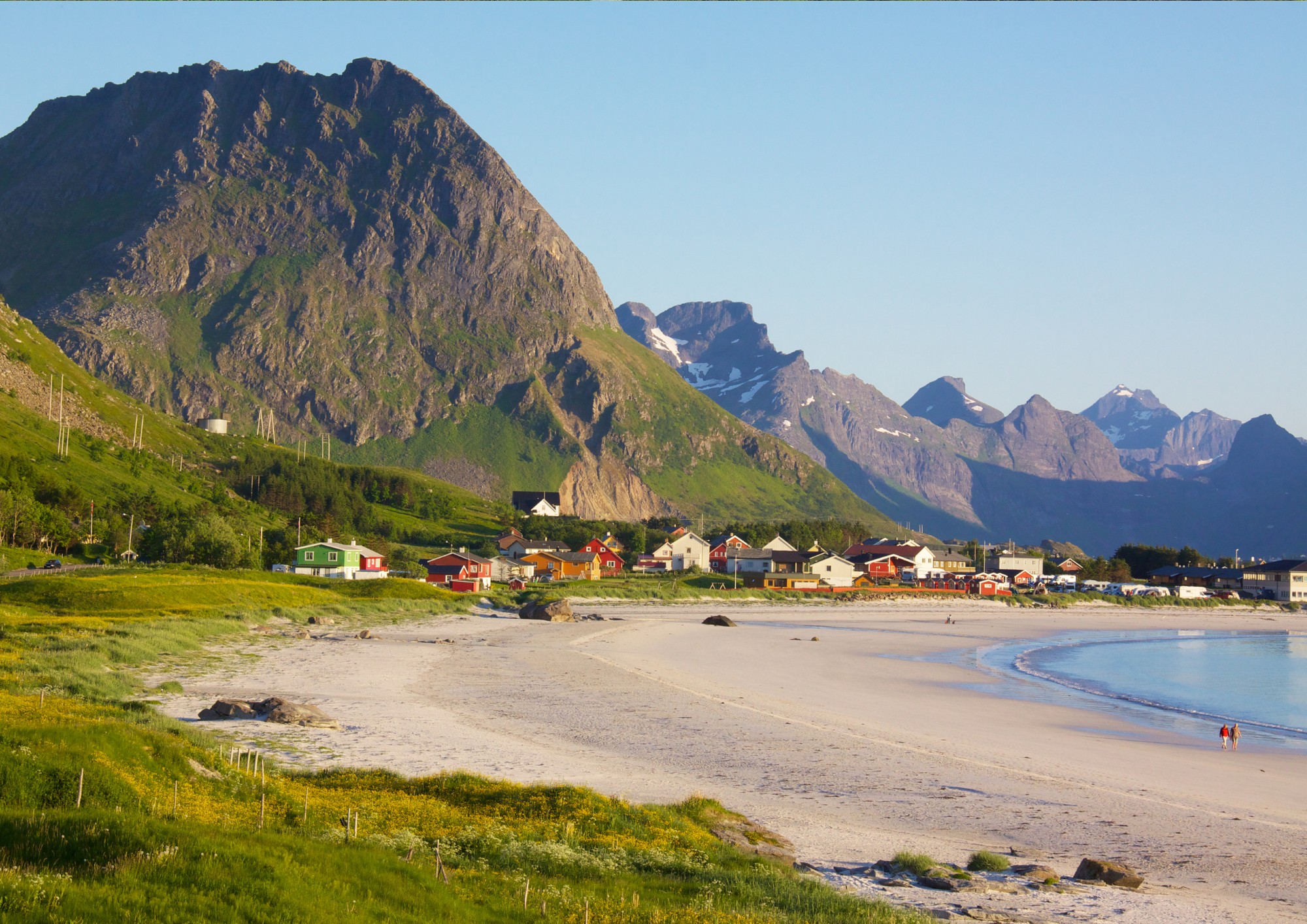 îles Lofoten paysage mer, montagnes et maisons
